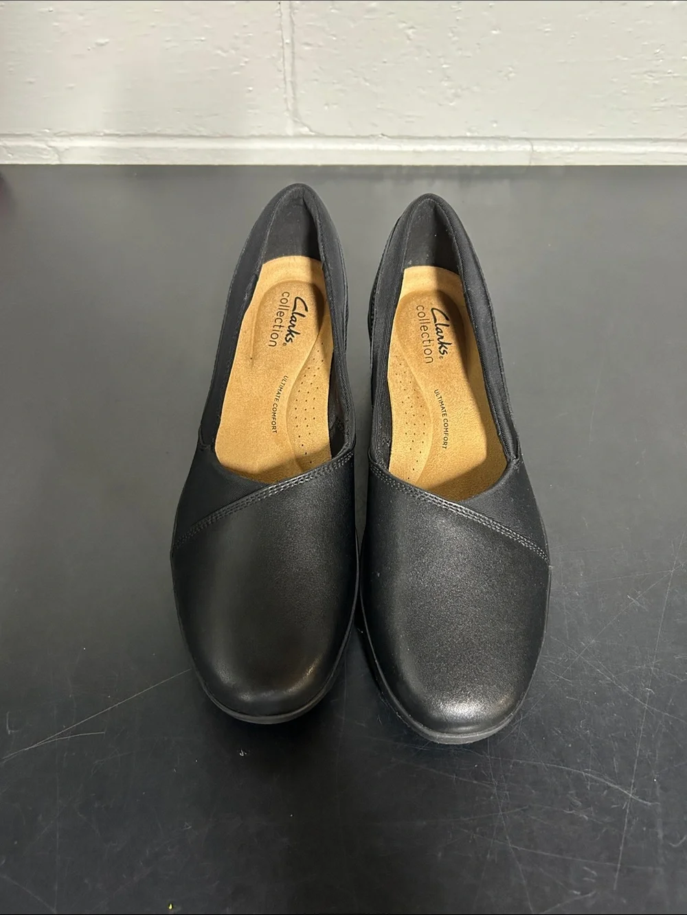 Clarks Black Women's Leather Slip-On Flats